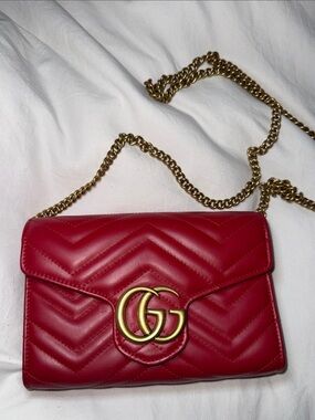 Gucci Red Matelassé GG Chain Crossbody Bag